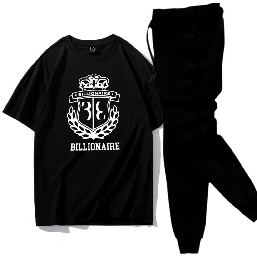 Men's cotton jersey Track suit -2 PCs black printed set